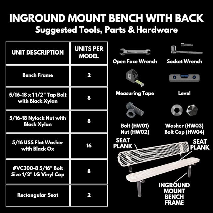 Coated Outdoor Furniture Heavy-Duty Outdoor Bench Thermoplastic Coated, Expanded Metal, Commercial-Grade Seating, Made in America (Inground with Back, 6 Ft, Dark Green)