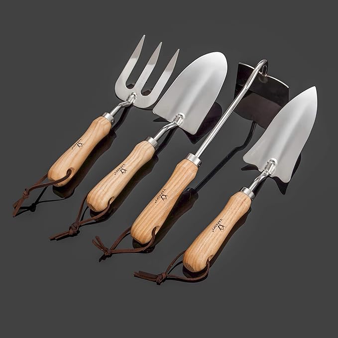 Gardening Tool Sets – Garden Hand Tools Kits with Wood Handle and Stainless Steel Head，Trowel, Hoe, Shear