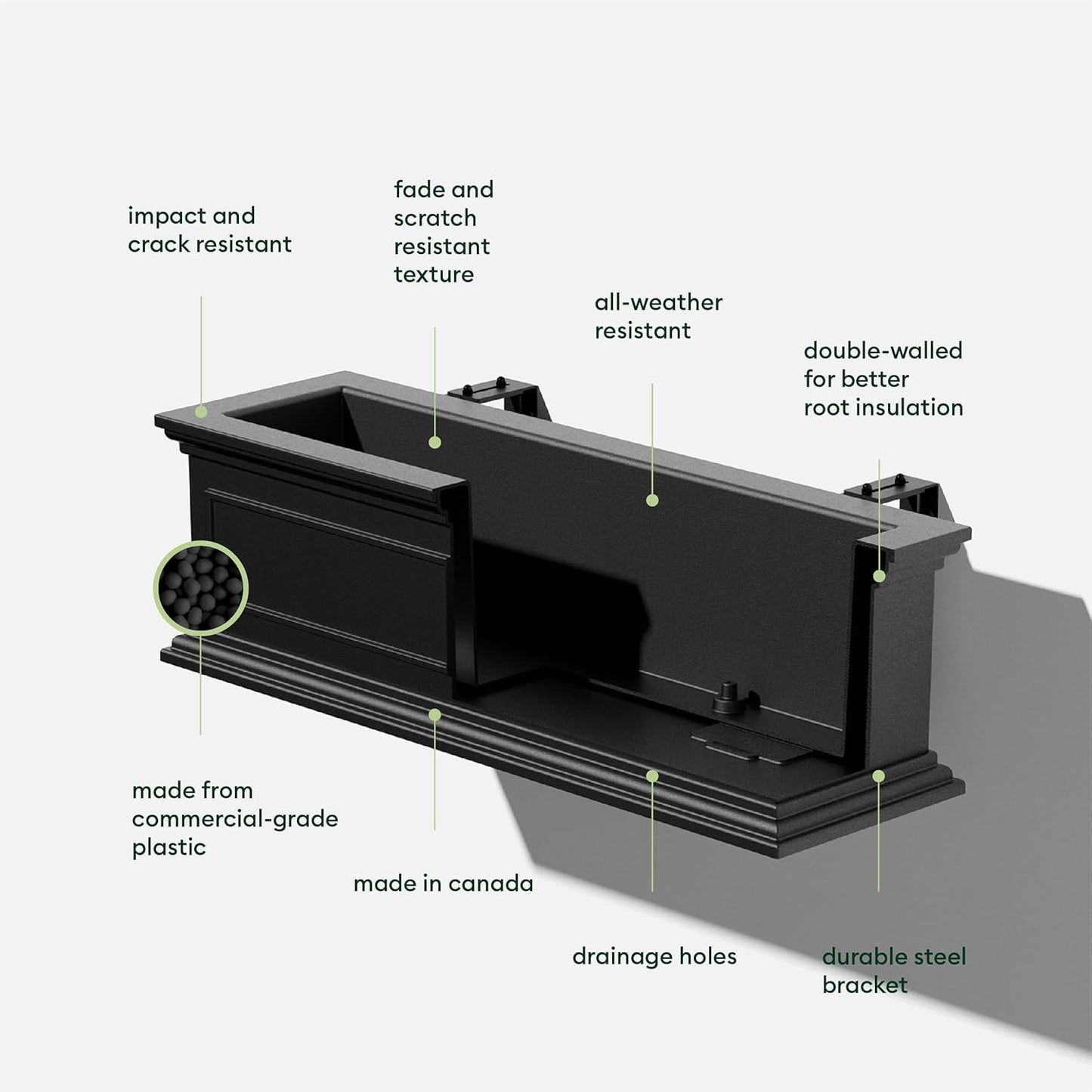 Veradek Brixton Series Plastic Railing Planter - Rectangular Planter for Outdoor Deck/Balcony | Crack-Resistant with Adjustable Rail Attachment | Classic Estate Design for Herbs, Succulents, Flowers