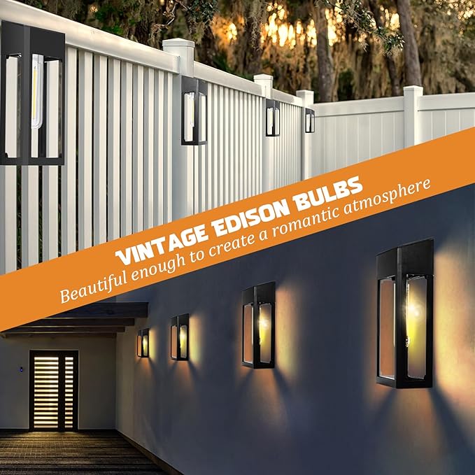 GOODFOEVER Solar Outdoor Lights Waterproof, 4 Pack Fence Lights Solar Powered with LED Bulbs, Metal Wall Lights for Garden Porch Patio Yard and Garage, Aluminum and Glass Shade (Wall Light 4 Pack)