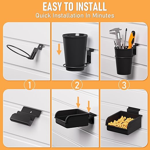 INCLY 30PCS Slatwall Accessories Set with Slatwall Baskets, Slatwall Hooks, Slatwall Shelves, Slatwall Bins, Slatwall Cups, Heavy Duty Slat Wall Accessory for Garage Room Shop Organizing Display