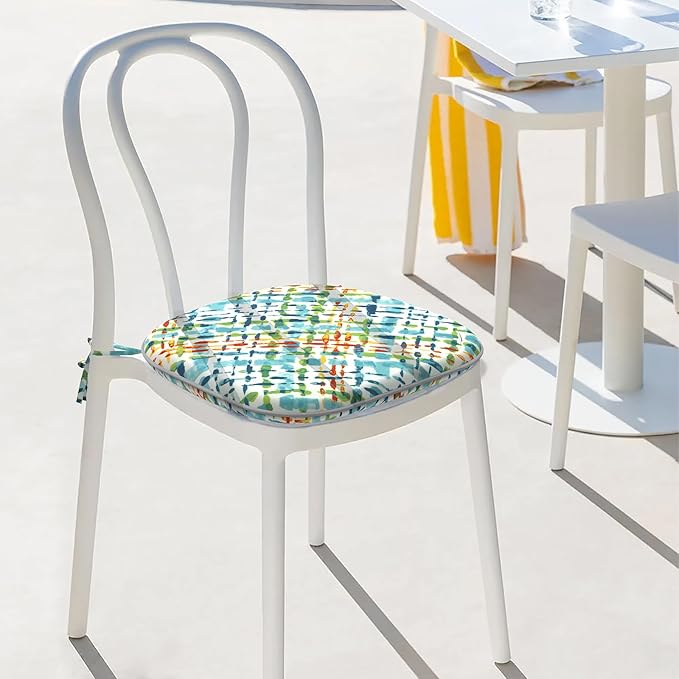Indoor/Outdoor Chair Cushions 16x17 Inch, Patio Chair Cushions with Ties, All Weather Seat Cushions for Patio Furniture Home Garden Chair Use, Set of 4,Acapa Opal Geometric