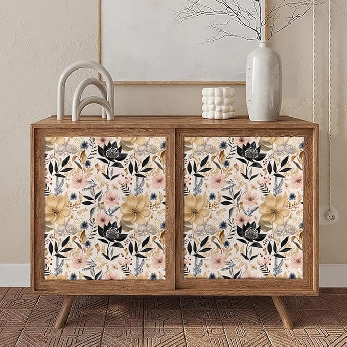 White/Pink/Gold Floral Garden Black Blue Flowers Vintage Peel and Stick Wallpaper Self Adhesive Removable Easy Peel Off Contact Paper Stick on Wall Paper for Bedroom Cabinet Renter Friendly
