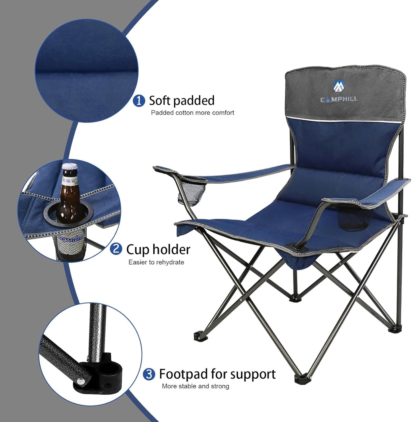 CAMPHILL Camping Chair Set of 3, Outdoor Folding Camping Chairs for Heavy People with Cup Holder & Carry Bag,Collapsible Chair Include One Sofa Chair and Two Single Chair,Support up to 500lbs