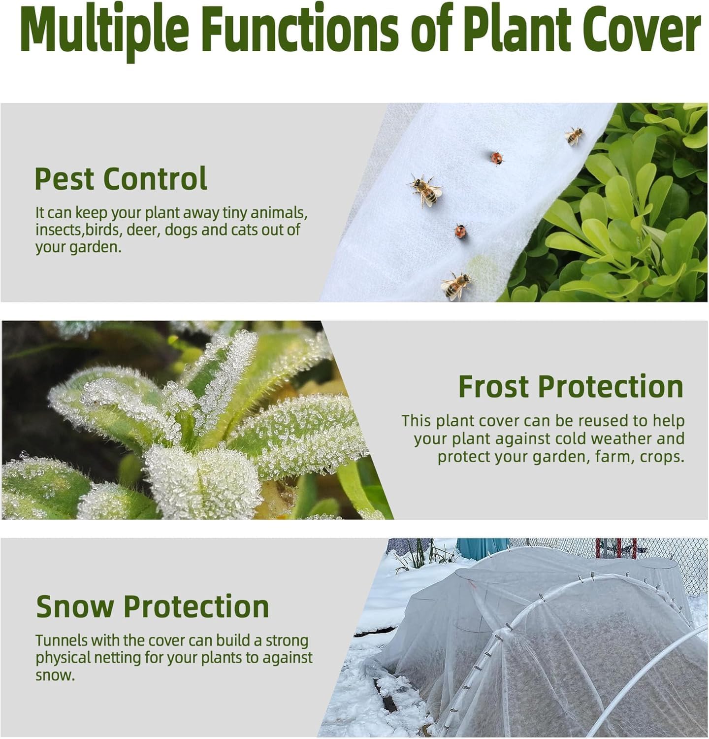 3pack 10x50ft Plant Covers Freeze Protection- Frost Cloth Blanket Floating Row Cover for Winter 0.9 oz/yd
