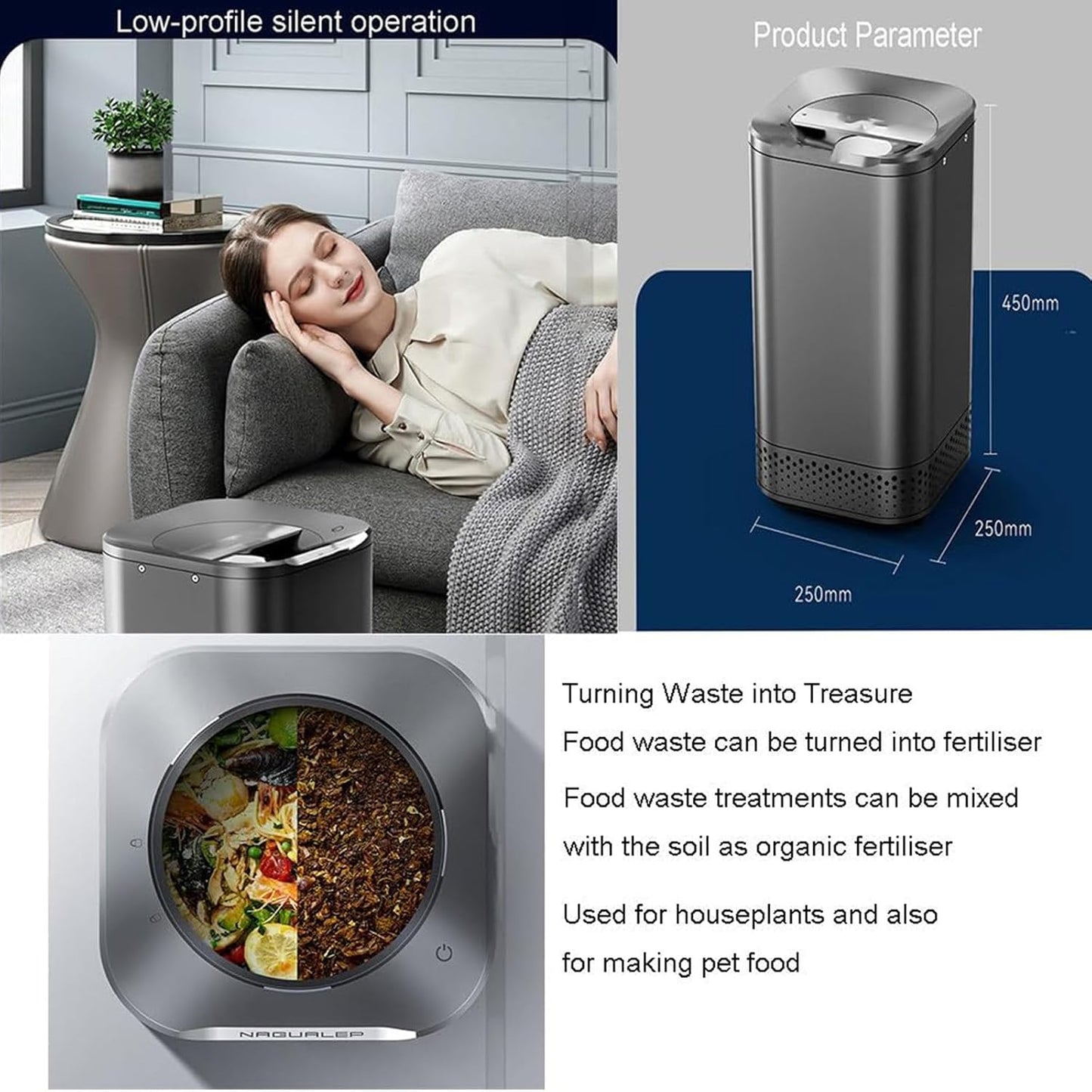 Smart Kitchen Electric Composter,2.5L Auto Food Cycler with Single Button,Home and Kitchen Composting Bin,Compost Machine,for Countertop,Counter,220V