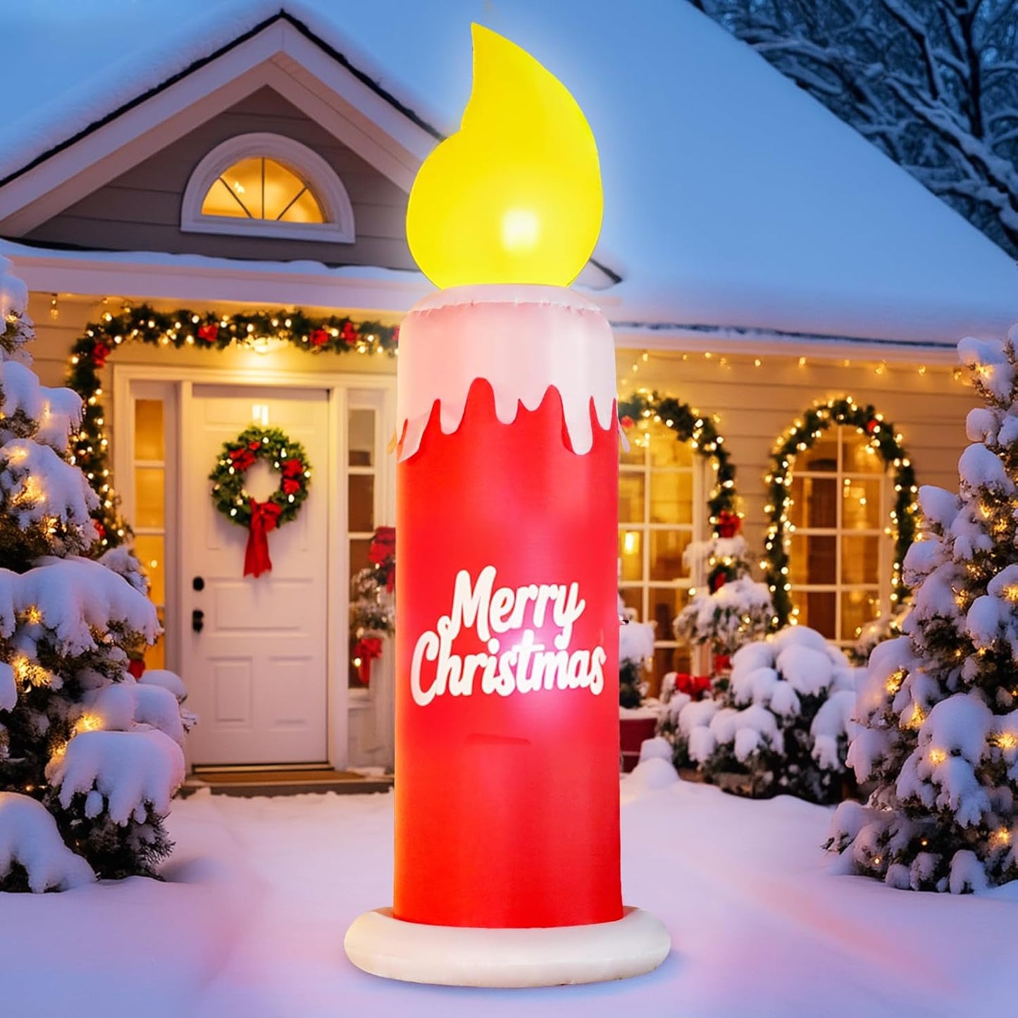 FunFanso 6 FT Christmas Inflatable Candle with Merry Christmas Wishes, Blow up Decor Outdoor, Built-in Bright LED Lights, Festival Decoration for Yard Patio Lawn Garden Indoor Home Porch Party Décor