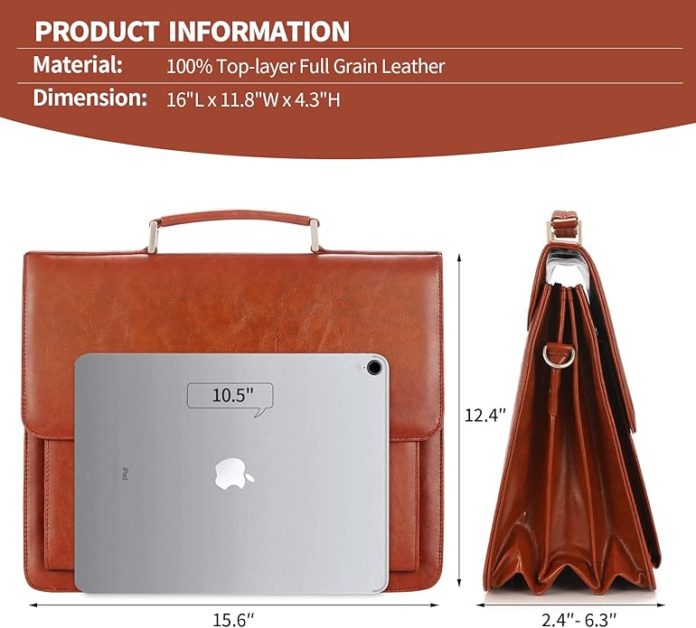 Jack&Chris Mens New PU Leather Attache Briefcase Traditional Messenger Lawyer Bag, MBYX015