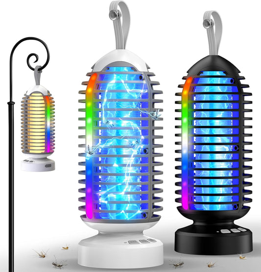 Bug Zapper with Marquee Light, Mosquito Zapper Indoor Outdoor, 4000mAh, Smart Auto On/Off Rechargeable Fly Zapper, Portable Waterproof Insect Killer for Home, Kitchen, Patio, Camping - 2Packs, 2Colors