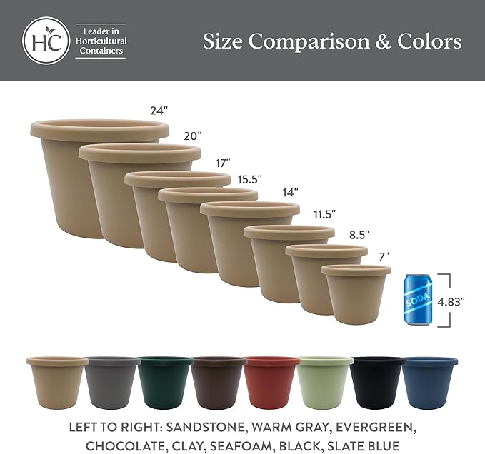 The HC Companies 7 inch Round Classic Planter - Plastic Plant Pot for Indoor Outdoor Plants Flowers Herbs, Clay