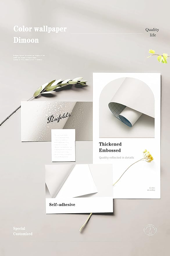 Dimoon 394''x17.7'' White Peel and Stick Wallpaper Contact Paper Modern Self Adhesive Wall Paper Removable Renter Friendly Textured Solid Color Shelf Cabinet Vinyl Roll (394''x17.7'',Off-White)