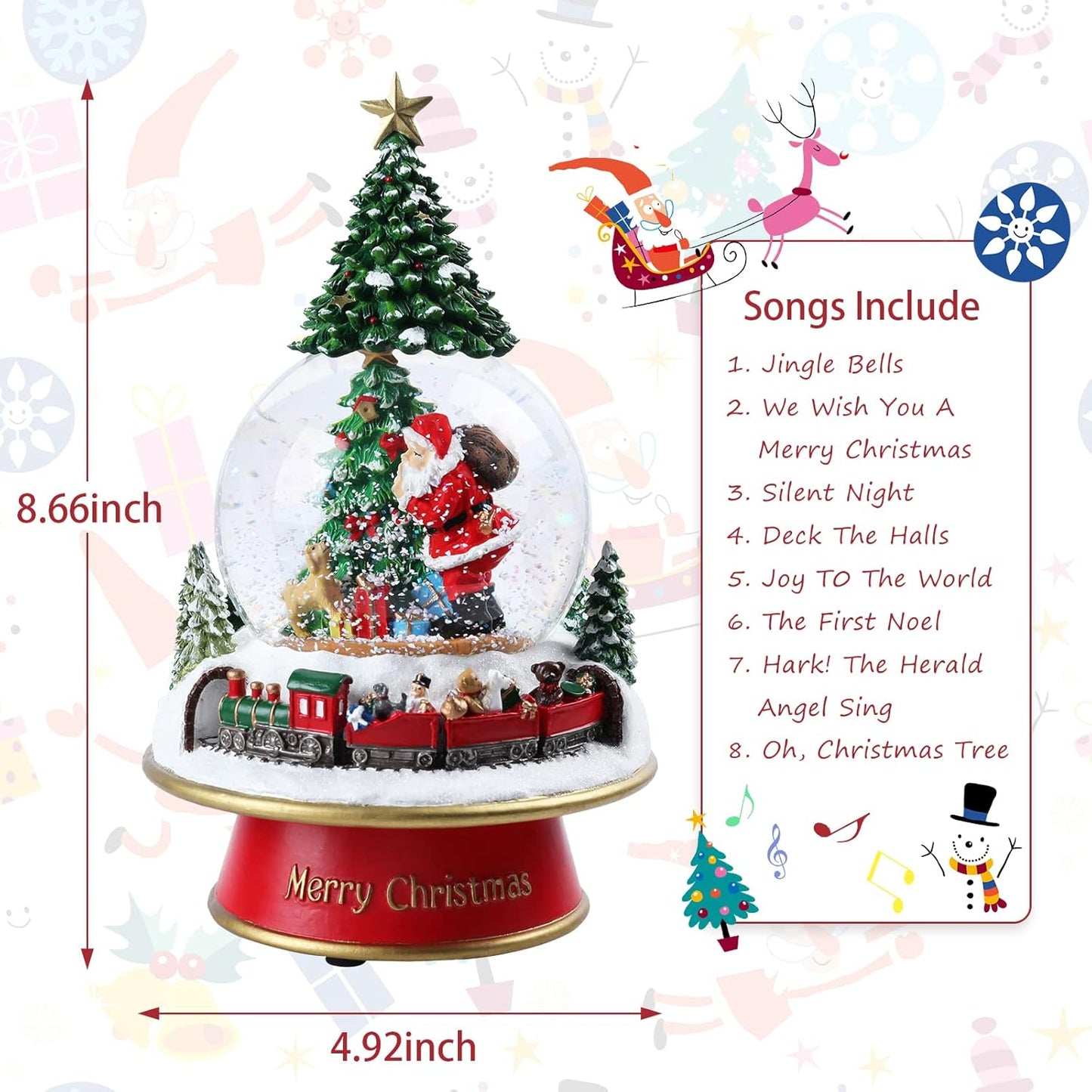 MUMTOP Christmas Snow Globes, Musical Snow Globes for Kids Girls and Boys, Santa Snow Globe Musical with Multi Color Changing LED Lights Christmas Birthday Gift Decor