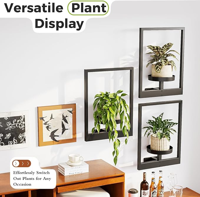 Bamworld Plant Stand Indoor Window Plant Shelves 3 Pack Metal Hanging Plant Stand Picture Frame Wall Planters Window Sill Plant Shelf for Multiple Plants Home Decor Wall Decor (Patent Design)