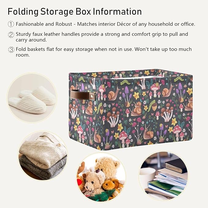 Mushroom Snail Rectangular Storage Basket Organizer Bin Shelf Baskets For Clothes Gifts For Home Office Dorm