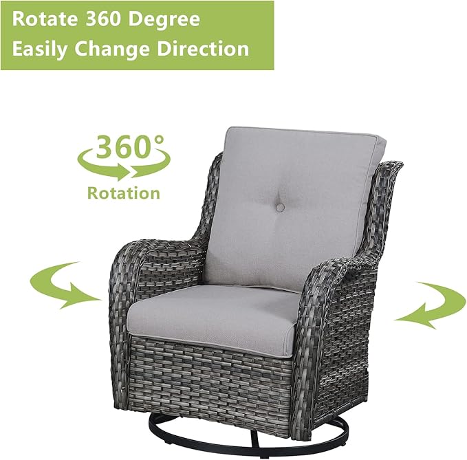 Outdoor Wicker Patio Furniture Set - 6 Piece Rattan Patio Conversation Set with 2 Rocking Swivel Chairs,2 Ottomans,1 Loveseat and 1 Coffee Table for Porch Deck Backyard Garden(Mixed Grey/Grey)