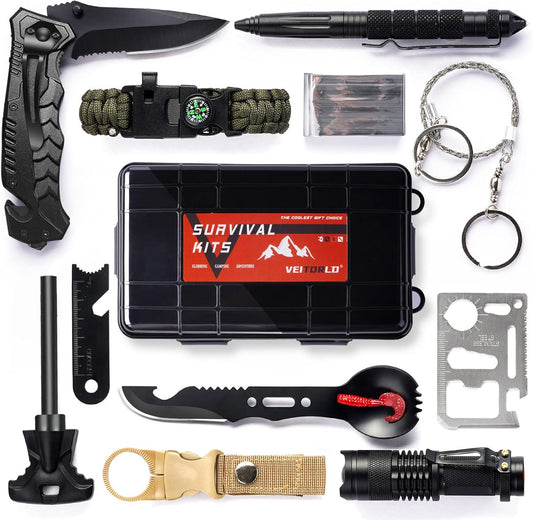 VEITORLD Gifts for Men Dad Him Christmas - Survival Gear and Equipment 12 in 1, Survival Kits - Cool Unique Fishing Hunting Birthday Gifts for Husband Teen Boy Boyfriend Women, Mens Stocking Stuffers