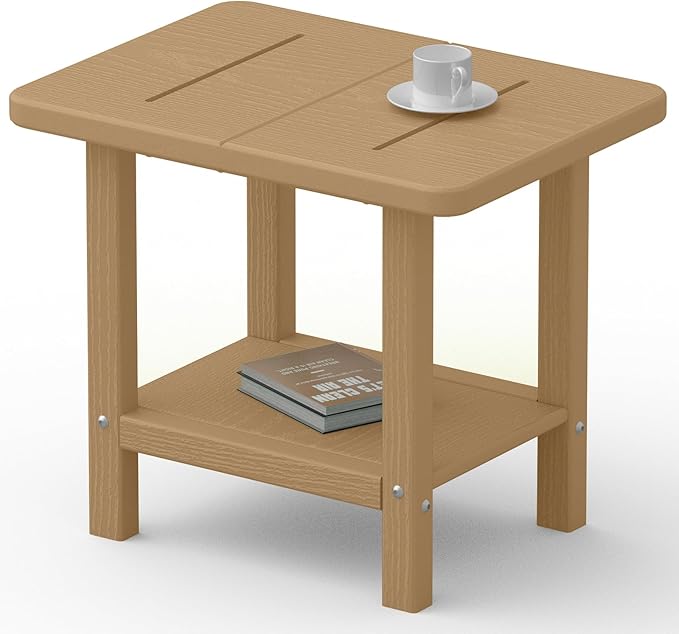 Outdoor Side Table - 2-Tier Storage All Weather Outdoor End Table for Patio - HDPE Morden Easy Maintenance Adirondack Side Table for Pool Porch Balcony Garden Lawn Backyard Outside Indoor