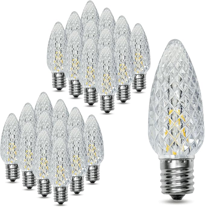 25Pack C9 Replacement LED Light Bulbs, Strawberry Christmas Bulb 2700K Soft White Shatterproof & Waterproof Outdoor String Light Bulbs, E17 Candelabra Base Edison Bulbs for Holiday Decoration