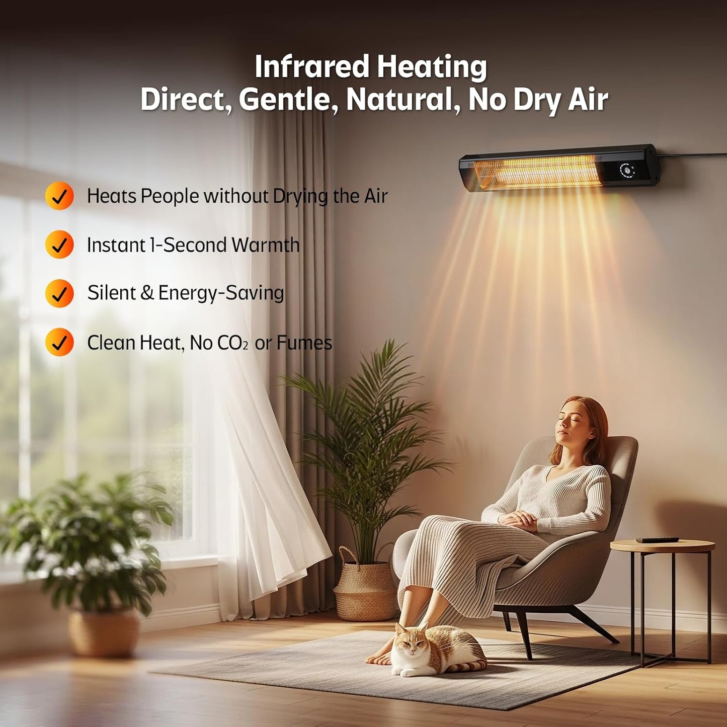 Wall-Mounted Electric Patio Heater, 34" 1500W Infrared Heater With Motion Sensor, IPX5 Waterproof, 9 Heat Level & 9H Timer, Indoor & Outdoor Heaters for Patio, Backyard, Garage, and Decks