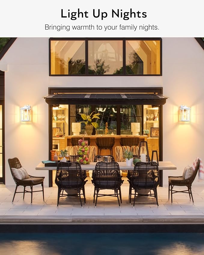 White Outdoor Wall Lights, Dusk to Dawn Exterior Lighting Fixtures, Waterproof Outside Lights for House, Garage, Garden, Entryway, Doorway, Anti-Rust, Modern Style, Tempered Glass