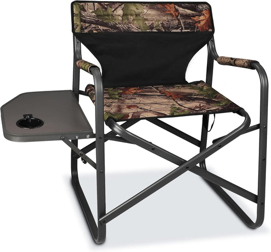 CAMPHILL Directors Camping Chairs-Lightweight Folding Lawn Chairs with Side Table-Outdoor Foldable Camp Chair for Hunting Fishing Travel-Camouflage,Heavy Duty Support 300lbs