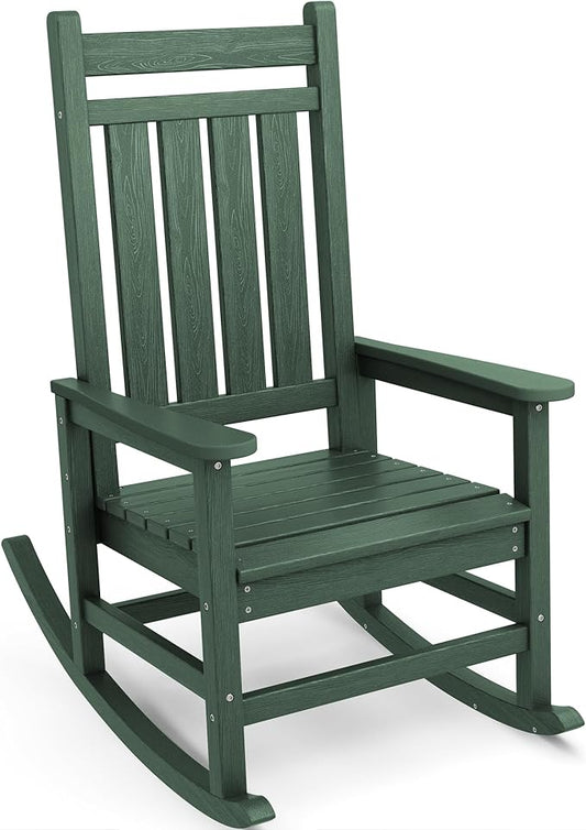SERWALL HDPE Rocking Chair, Outdoor Rocking Chair for Adults, All Weather Porch Rocker for Lawn Garden, Green
