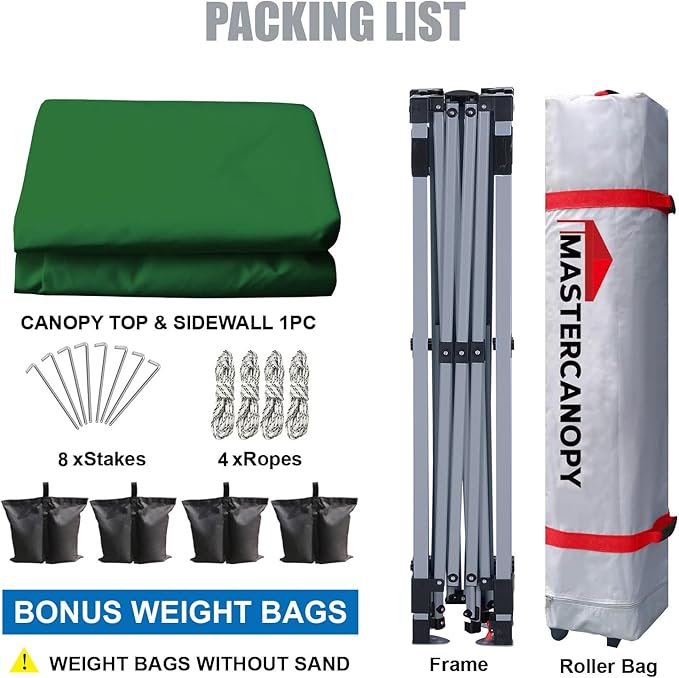 MASTERCANOPY Durable Pop-up Canopy Tent with 1 Sidewall (10'x10',Forest Green)