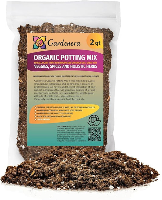 Organic Potting Mix for All Plant Types for Indoor and Outdoor Use, Great for Veggies, Spices, and Holistic Herbs - (2 Quart Bag)