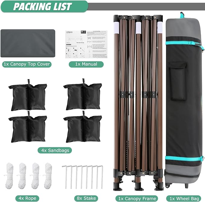 COBIZI 10x20 Pop Up Canopy Heavy Duty Without Sidewalls, Commercial Heavy Duty Pop Up Tent for Parties All Weather Waterproof and UV 50+ Wedding Tent with Roller Bag(Legs Upgraded),Grey