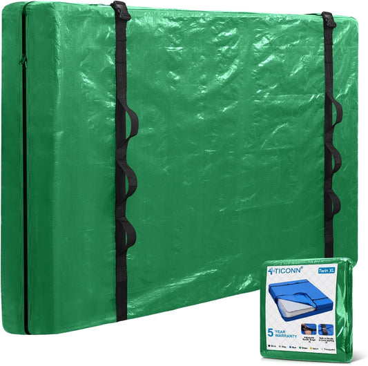 TICONN Mattress Bags for Moving, Heavy Duty Twin XL Mattress Cover Storage Bag with Full-Around Handle and Adjustable Buckles (Green, Twin XL)
