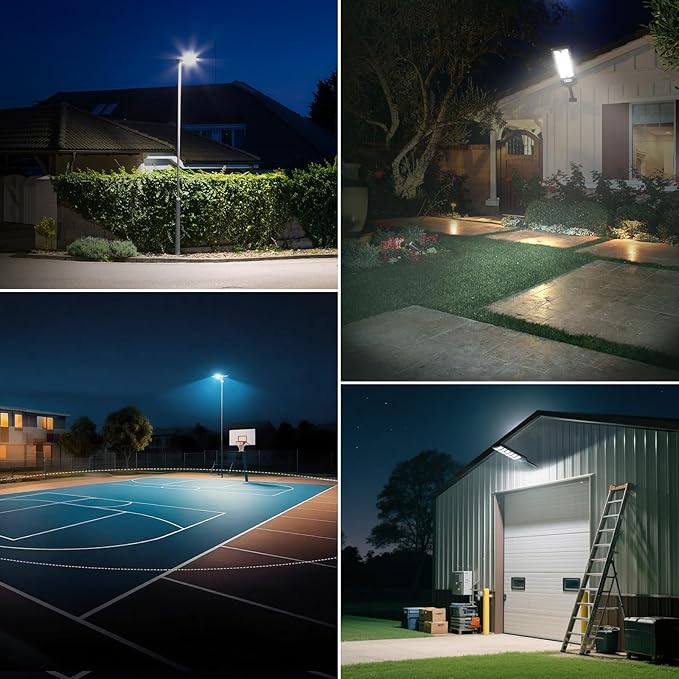 4-Pack Solar Street Lights Outdoor, 13000LM 6500K Waterproof LED Solar Flood Lights with Motion Sensor, Dusk to Dawn Solar-Powered Light for Outside, Security Lights for Parking Lot Yard Driveway
