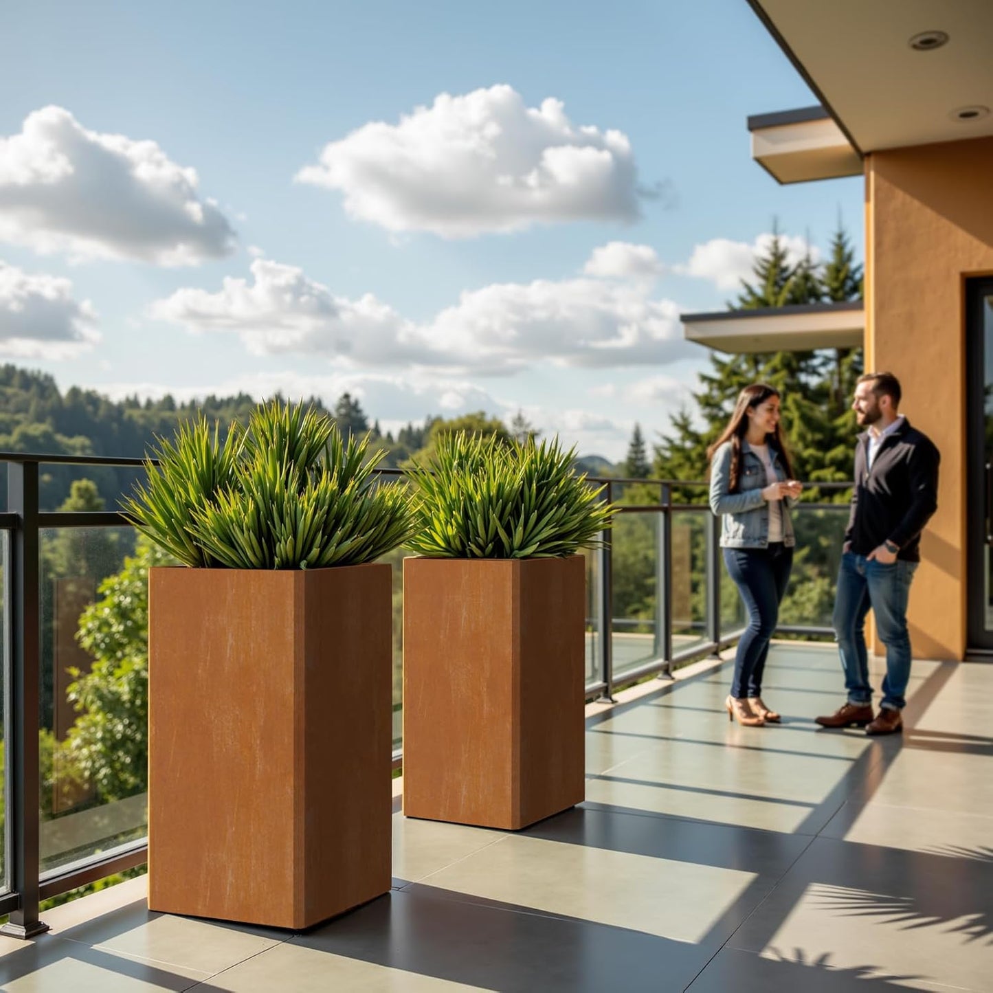 26 Inch Flower Pots - Tall Planter for Indoor or Outdoor Patio/Porch, All-Weather with Removable Insert Shelf | Modern Design for Plants, Flowers, Garden