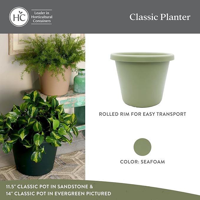 The HC Companies 20 Inch Round Classic Planter - Large Plastic Plant Pot for Indoor Outdoor Plants Flowers Herbs, Seafoam