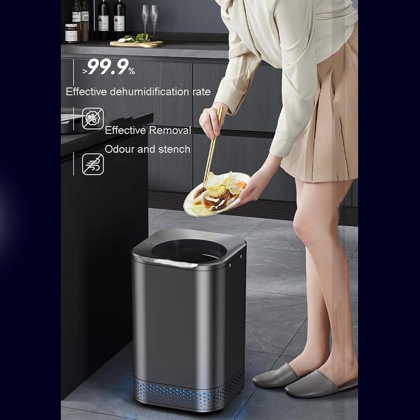 Electric Kitchen Composter,Smart Waste Kitchen Composter,Home Composting Bin,Countertop Automatic Food Waste Cycler with 2.5L Capacity,Turn Garbage to Compost with Single Button,110V