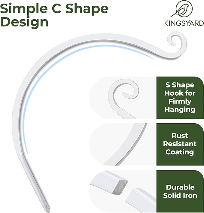 Kingsyard 2-Pack Wall Plant Hanger Outdoor - Heavy Duty Metal Hanging Bracket Hooks for Hanging Plant, Bird Feeders, Lanterns, Wind Chimes Outdoor & Indoor, 12-Inch/White