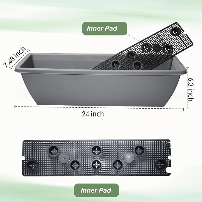 6 Pcs 24 inch Window Box Planter, Large Rectangular Flower Planter Boxes with Shelf Insert Plastic for Indoor and Outdoor Garden, Balcony Home Decor (6, 24 inch)