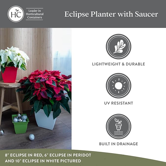 The HC Companies 10 Inch Eclipse Square Planter with Saucer – Indoor Outdoor Plant Pot for Flowers Vegetables Herbs, Teal