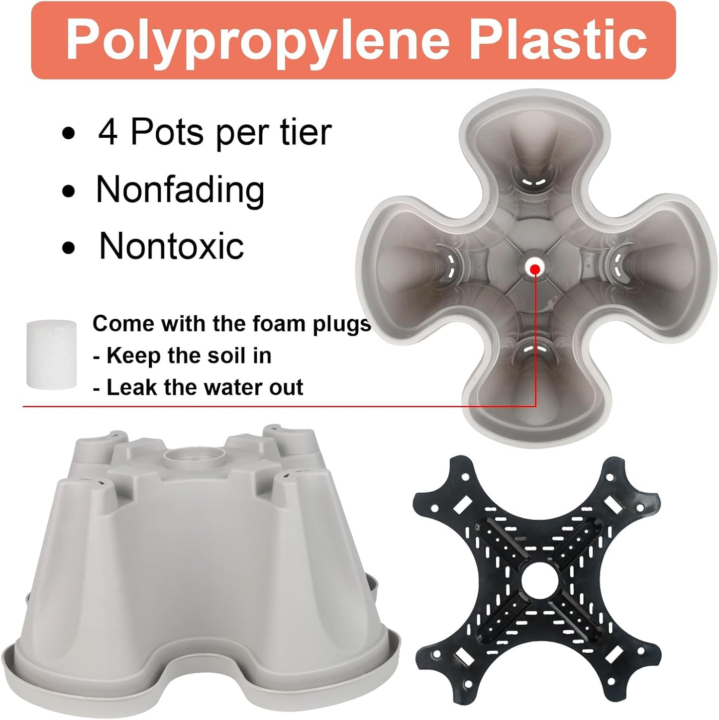 DUNCHATY Stackable Planter, Vertical Garden Planter with Wheels and Garden Tools, Strawberry Planter Indoor/Outdoor 5 Tier Herb Planter Pots for Growing Vegetables and Succulents,Gray