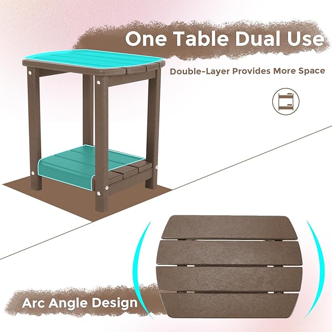 Adirondack Square Outdoor Side Table,2-Tier Storage Patio Side Table, HDPE End Tables for Backyard Pool Porch Garden Lawna Cafe