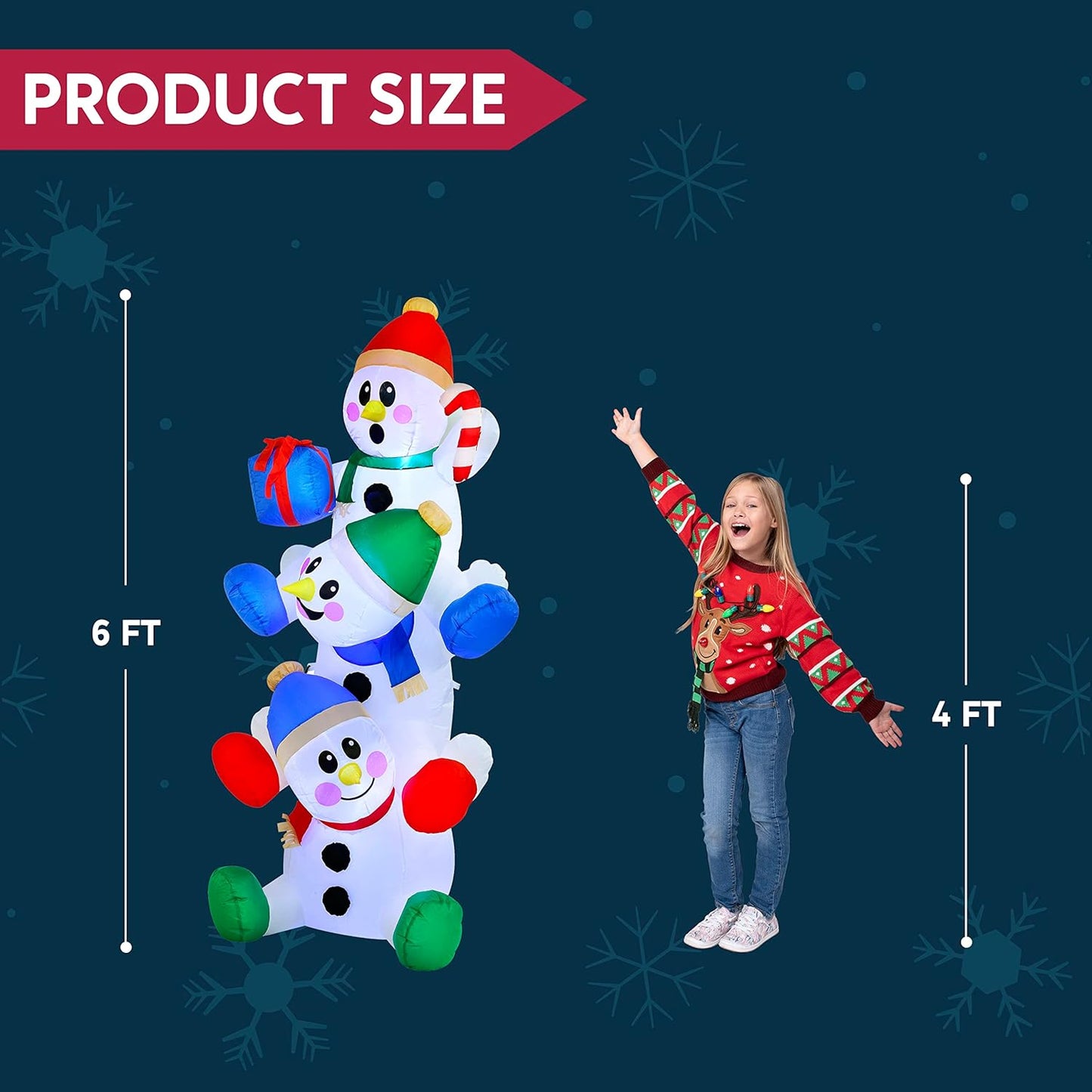 Joiedomi 6 FT Christmas Inflatable Decoration Stacked Snowman with Build-in LEDs Blow Up Inflatables for Xmas Party, Home Indoor Outdoor Christmas Décor Yard Garden Lawn Winter Holiday Supplies Décor