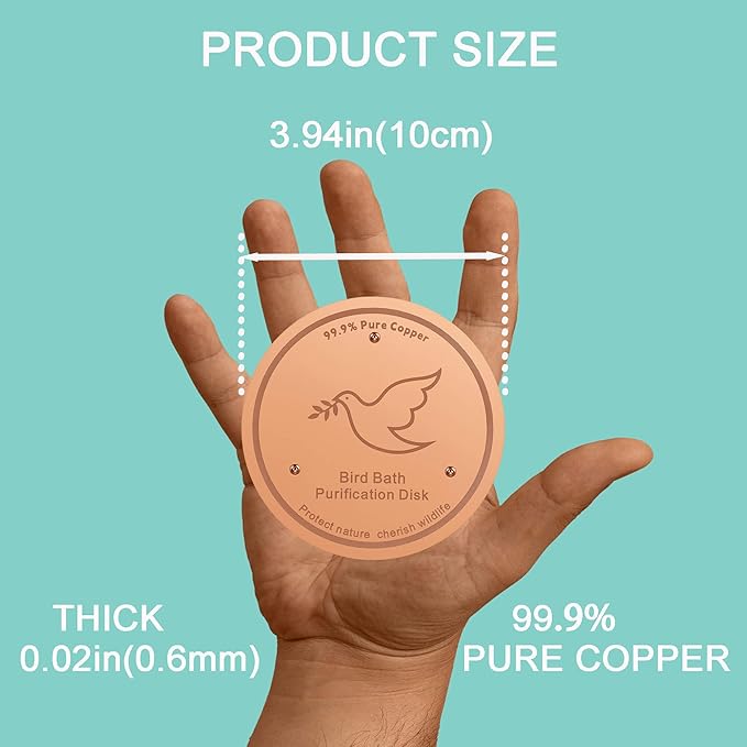 3Pack Bird Bath Copper Purification Disk | 0.6mm Reinforced 99.9% Pure Copper | Universal Fit for Outdoor Birdbaths(Birdbath Copper 3 Pack)