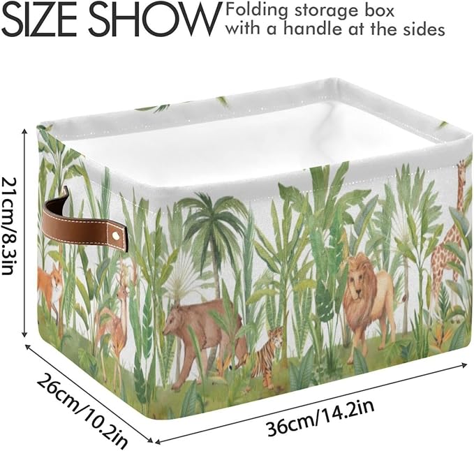 Animal Rectangular Storage Basket Organizer Bin Shelf Baskets For Home Office Dorm Lions Tigers Bears Giraffes Forests