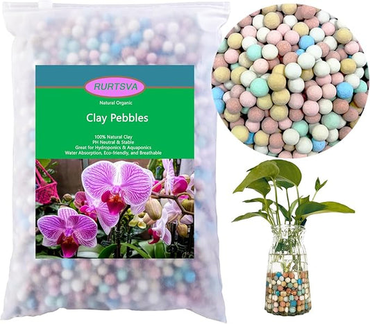 Natural Organic Colorful Leca Balls 2LBS for Plants, 8mm-10mm Ceramsite Clay Pebbles Indoor Potting Garden Soil for Orchid, Succulents, Hydroponics, Decoration, Drainage (2LBS, Colorful, 1)