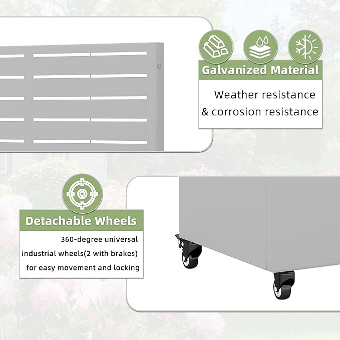 Casaphoria Metal Raised Garden Bed with Trellis and Wheels, 72"x35"x16" Planter Box for Climbing Plants, Vegetables & Vines, Features Drainage Holes and Privacy Screen (Grey-Louvered)