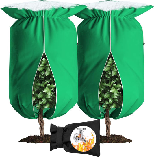 Upgrade Plant Cover Freeze Protection, 2 Packs 47"x72" 3 oz/yd² Thicken Large Frost Cloth Blankets for Trees Drawstring Bag Reusable with Zipper for Potted Winter Cold Weather- Green