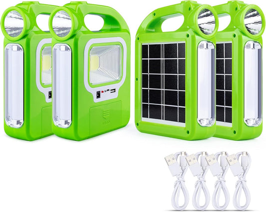 4 Pack Solar Lantern Camping Essentials Accessories Lights, Rechargeable LED Flashlight, Tent Lights for Emergency, Hurricane, Survival Kits, Operated Lamp, Charging for Device