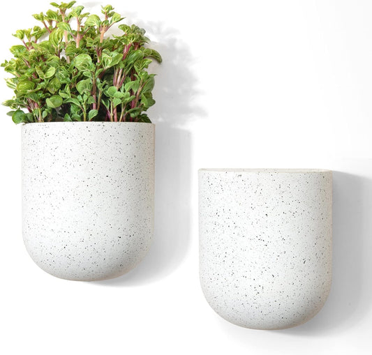 LA Jolie Muse Wall Hanging Planters for Indoor Plants，Hanging Flower Pots for Air Plants Succulent, Set of 2, 5.7L*4.1W*7H, Speckled White