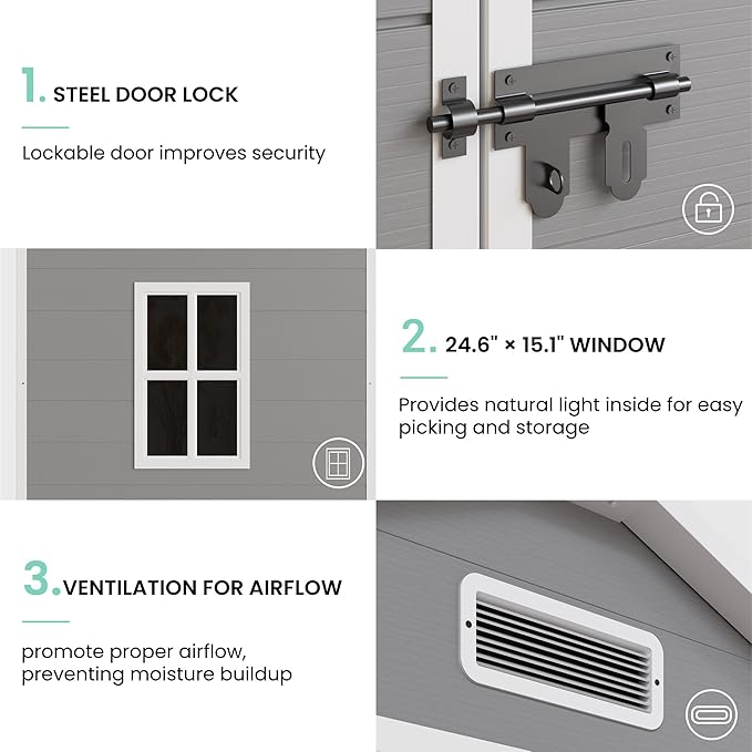 UDPATIO Outdoor Resin Storage Shed 6x4.5 FT, Plastic Garden Shed for Bike, Garbage Can, Tool, Outside Sheds with Lockable Door for Backyard, Patio, Lawn, Grey & White
