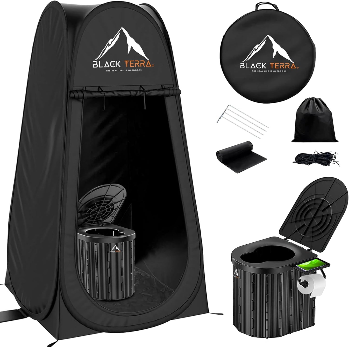 BlackTerra Portable Toilet for Adults - Portable Toilet for Camping Privacy Outdoor Bathroom Tent XL Portable Toilet Set for Adults