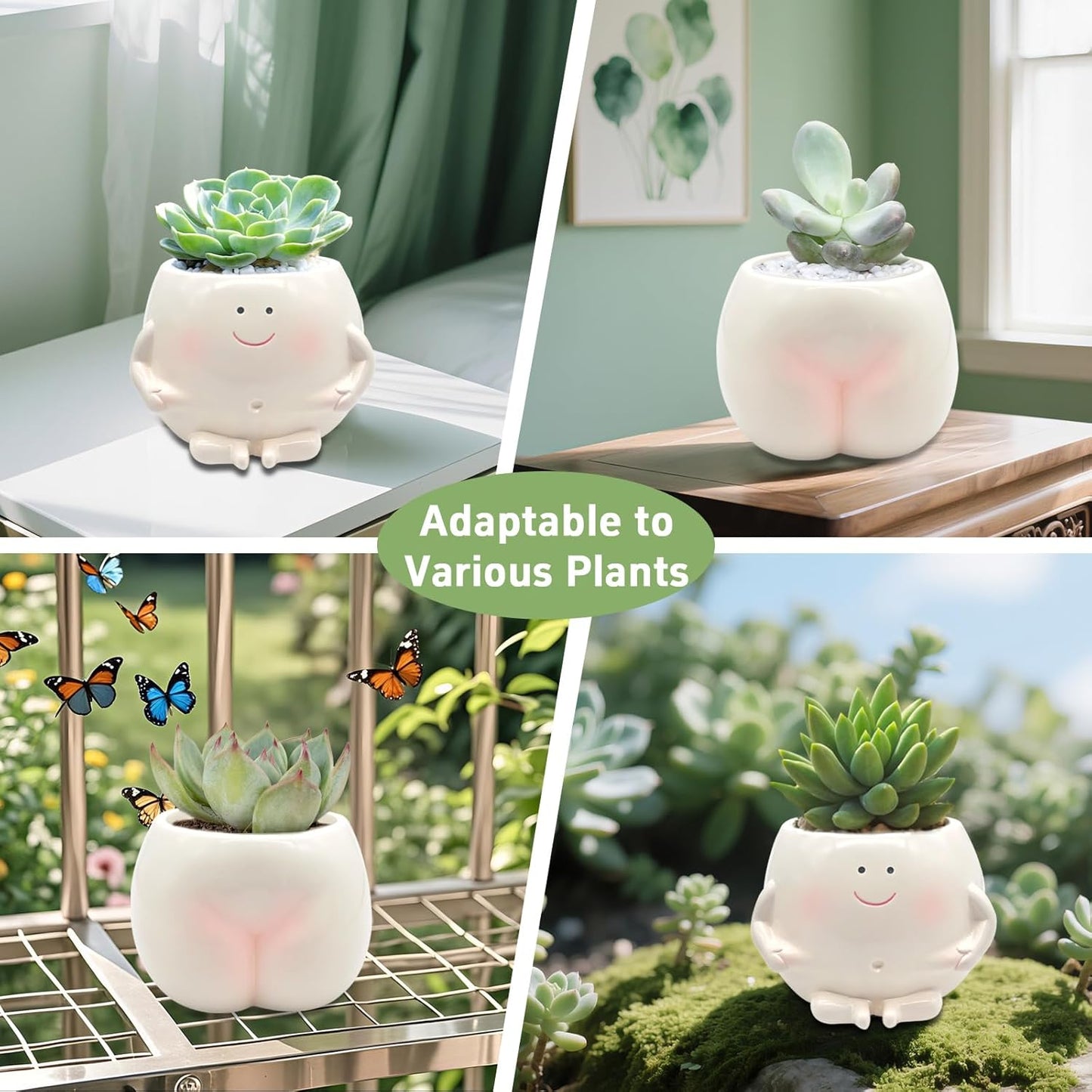 3.5" Smiley Face Planter Pot,Funny Belly Planters Design,with Drainage Hole Resin Cute Plant Pot,for Indoor Outdoor Plants